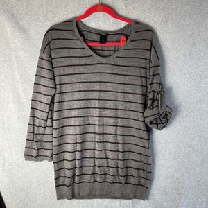 Ann Taylor Wool Blend Tunic Sweater Lightweight Womens Small Grey Purple Stripes